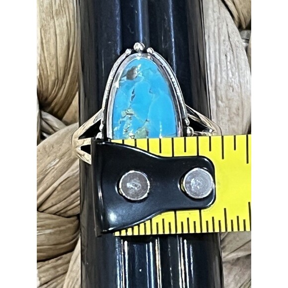Navajo Handmade Sterling Silver Signed Turquoise Ring Size 8.75 Southwestern